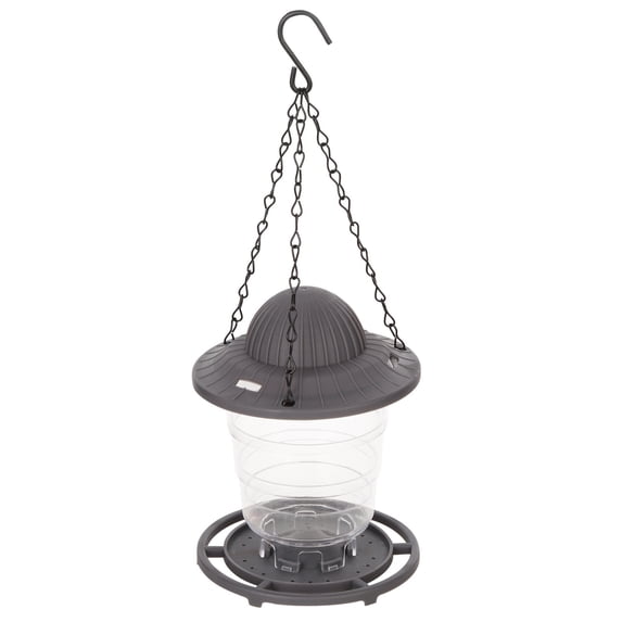 Darzheoy Bird Feeders for Outdoors, Retractable Hanging Squirrel Proof Wild Bird Feeders for Garden Yard Outdoor Decoration, Round Roof Design for Sun-Proof and Rainproof, Dark Gray