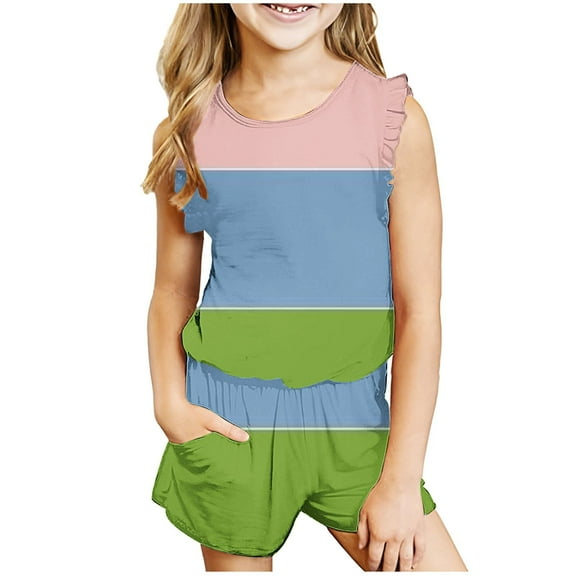 Darzheoy Boys And Girls Outfits Round Neck Patchwork Color Clothes Casual Loose 2 Piece Printed Tank Top And Shorts Sets ,Size 3-13 Years