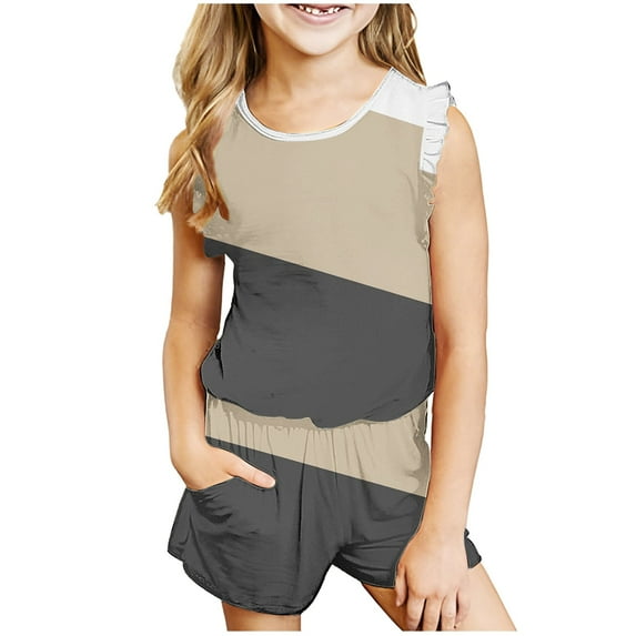 Darzheoy Boys And Girls Outfits Tank Top And Shorts Clothes Loose Patchwork Color Elastic Waist Sleeveless Tank Top Sets ,Size 3-13 Years