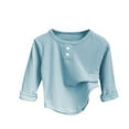 thumbnail image 1 of Darzheoy Boys Girls Long Sleeve Shirts 1-8 Years Kids Round Neck Button Up Tshirts Lightweight Fashion Tops, 1 of 3