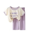 thumbnail image 1 of Darzheoy Boys And Girls Outfits Casual Short Sleeve Cute T-Shirt And Elastic Waist Pants 2 Piece Summer Solid Color Printed Round Neck Sets ,Size 1-7 Years, 1 of 7