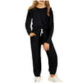 thumbnail image 1 of Darzheoy Boys Girls Outfits Fall Winter Thin Loose Drawstring Flutter Sleeve Loungewear Pocket Cute Solid Color Elastic Waist Pants 2 Piece Long Sleeve Casual Sets ,Size 4-12 Years, 1 of 3