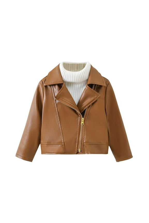 Boys Girls Spring Motorcycle Faux Leather Jackets with Zipper for 2-6 T