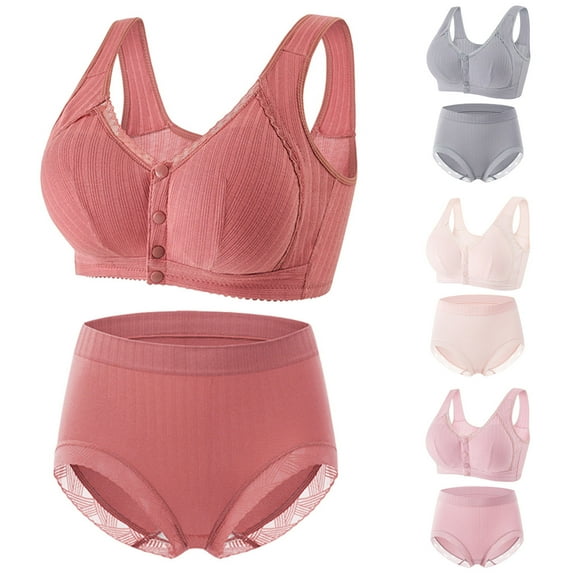 Darzheoy Bras for Women No Underwire Underwear Set for Women Casual Sexy Front Button Shaping Cup Wide Strap Underwire Bra Plus Size Bra Underwear Set 42