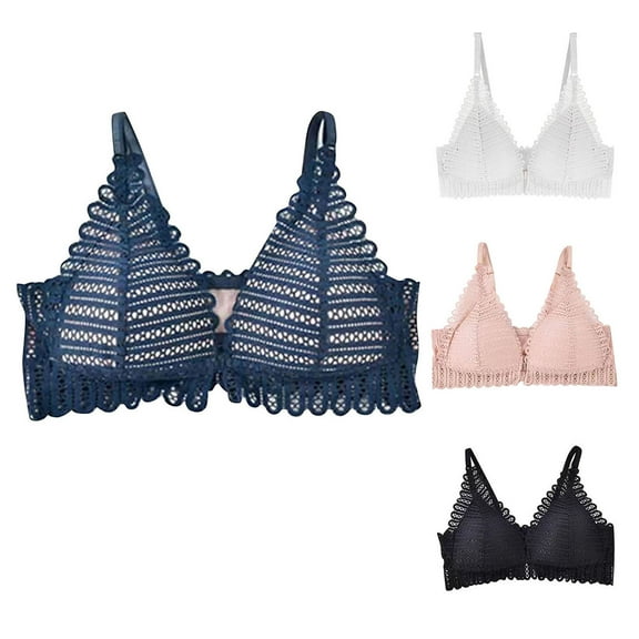 Darzheoy Bras for Women No Underwire Women's French Cup Bra Women's Thin Sexy Lace Beautiful Back Front Button Small Bra Gathering No Steel Ring Bra Daily Bra 40/90C