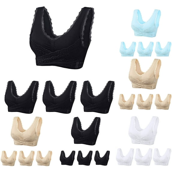 Darzheoy Bras for Women No Underwire 4PC Ladies Embroidered Glossy Comfortable Breathable Bra Underwear Bras 40/90BC