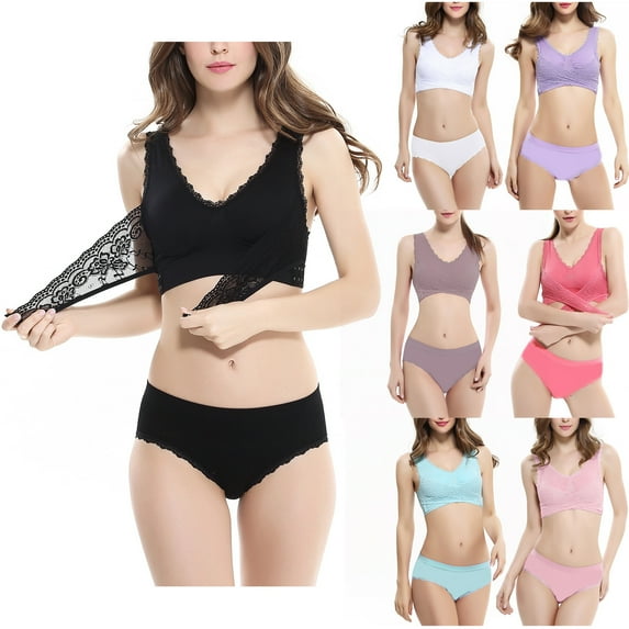 Darzheoy Bras for Women No Underwire Women's Non Steel Ring Adjustable Gathered Cross Buckle Lace Bra Set S