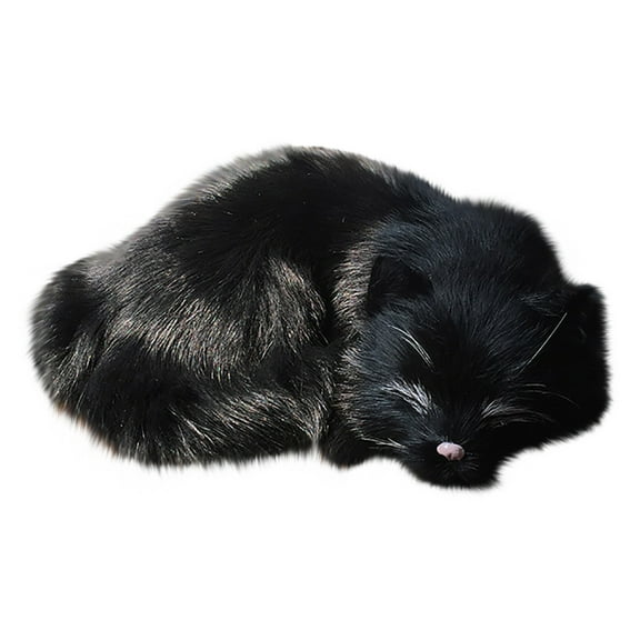 Gallickan Cat Stuffed Animals Plush, Realistic Sleeping Cat Plush Toys Handmade Plush Lifelike Cat Birthday Gifts for Boys and Girls 4-12 - Black