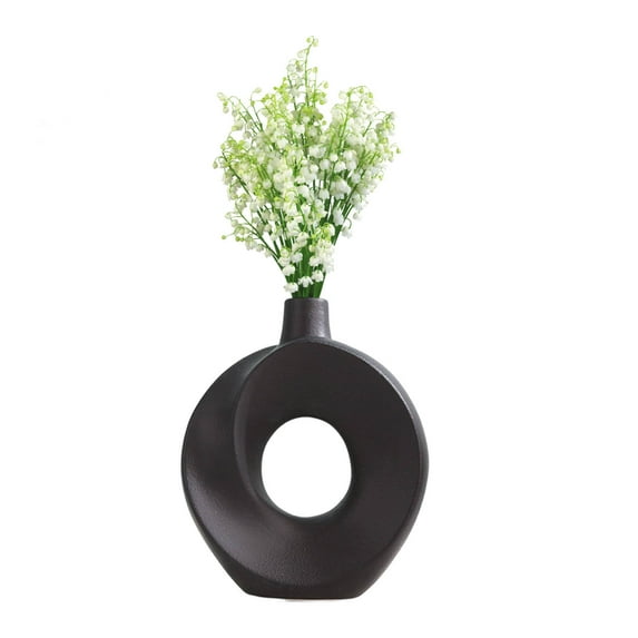 Darzheoy Ceramic Vases for Home Decor, Boho Small Flower Vase, Minimalist Decorative Modern Donut Vase for Living Dining Room Office Bookshelf Coffee Console Table Decor