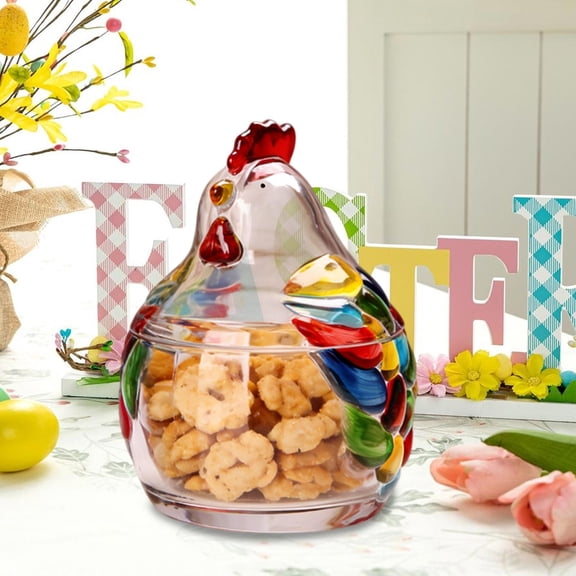 Darzheoy Chicken Cookie Jar, Glass Hen on Nest Candy Dish with Lid, Vintage Hen on Nest Glass Dish, Creative Chicken Fruit Bowl, Retro Bowl Jar for Home Office Kitchen Candy Jars