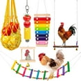 thumbnail image 1 of Darzheoy Chicken Toys for Coop 6Pcs, Chicken Xylophone, Chicken Swing, Chicken Mirror, Chicken Flexible Ladder, Chicken Vegetable String Bag and Hanging Feeder, 1 of 6
