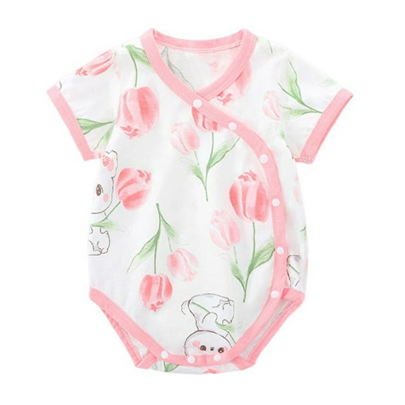 Darzheoy Child Rompers Casual Round Neck Newborn Baby Boneless Jumpsuits Summer Cute Printed Short Sleeve Loose Solid Color Cotton Pajamas Clothes ,Size 1-24 Month