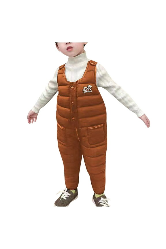 Children Jumpsuits Fall Winter Thickened Down Jackets Solid Color Long Sleeve Loose Tops Coats For Girls And Boys ,Size 1-5 Years