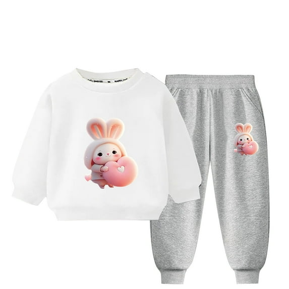 Darzheoy Children Outfits Loose Elastic Waist Sweatpants Solid Color Graphic Tops Plush Versatile 2 Piece Fall Winter Round Neck Printed Long Sleeve Sets ,Size 3-9 Years
