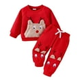thumbnail image 1 of Darzheoy Children Outfits Round Neck Long Sleeve Plush Sweatshirt And Pants Comfortable Printed Patchwork Color Graphic Casual Fall Winter 2 Piece Sets ,Size 0 Month-6 Years, 1 of 7
