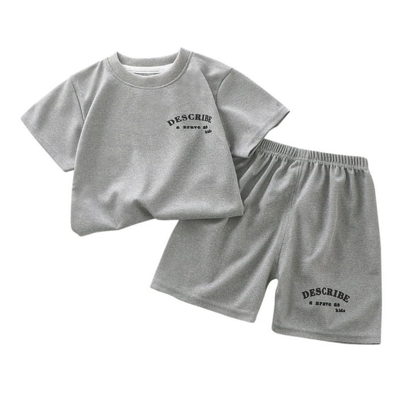 Darzheoy Children Outfits Short Sleeve Round Neck T- Shirt Solid Color Elastic Waist Shorts Summer Casual Sets ,Size 8 Months-7 Years