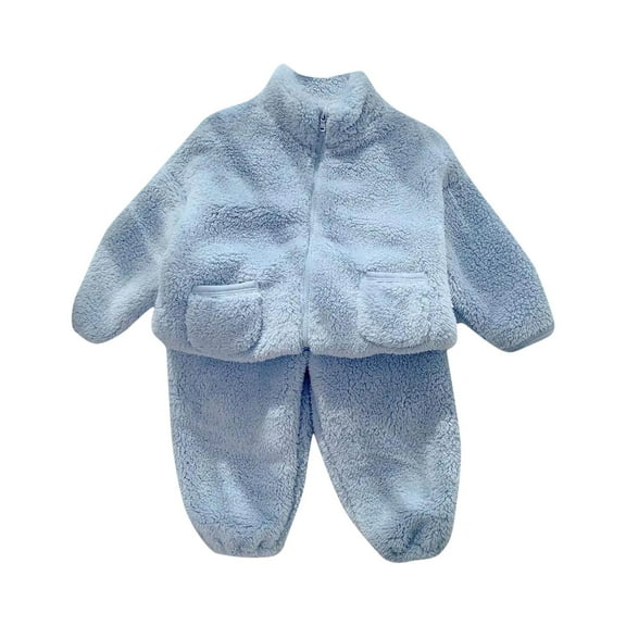 Darzheoy Children Outfits Solid Color Round Neck Loose Tops And Pants Cotton Plush Thermal Cute Lapel Fall Winter Versatile 2 Piece Pajamas Sets ,Size 2-13 Years