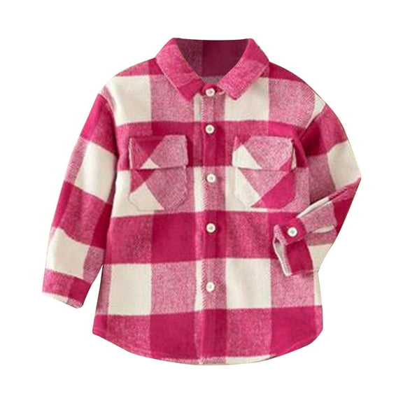Darzheoy Children Shirts Plaid Printed Cotton Hoodless Jackets Lapel Fall Winter Long Sleeve Solid Color Tops Coats For Boys And Girls ,Size 3-7 Years
