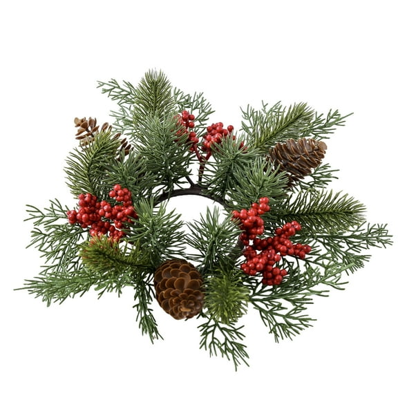 Darzheoy Christmas Candle Rings Christmas Candle Holder Artificial Berry Candle Rings with Pinecones Wreaths for Christmas Wedding Festive Decoration
