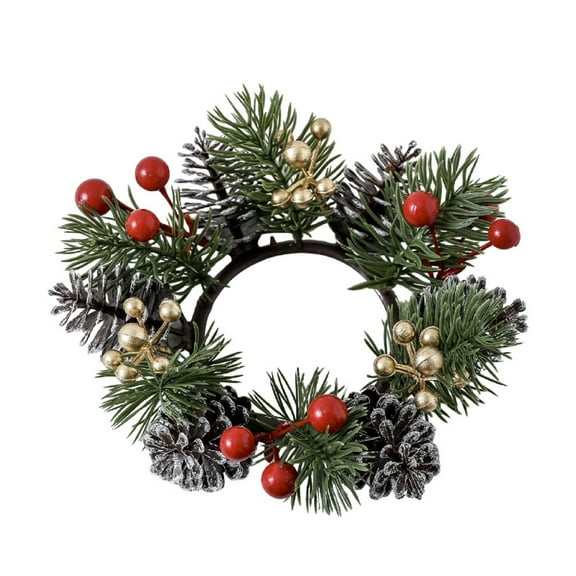Darzheoy Christmas Candle Rings Garland Artificial Red Berries and Pinecones Candle Rings Wreaths Decor Candle Rings for Pillars Rustic Wedding Christmas Table Decoration