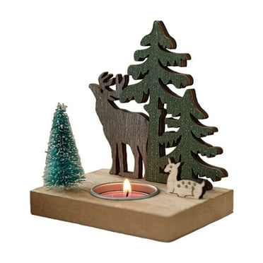 Darzheoy Christmas Candlestick Ornaments Candle Tealight Candle Desk Topper Dining Table Decor Wood Decor Decorative Candle Xmas Candle Holder