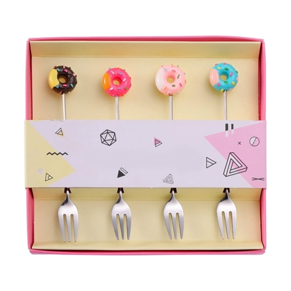 Darzheoy Christmas Donut Stainless Steel Fork Set, Coffee Stirring Spoon Fruit Dessert Fork, Donut Pendant Utensil Gift for Holiday Party (Fork)