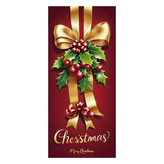 Darzheoy Christmas Door Cover 35x79 Inch Front Door Banner with Bow Holiday Decoration for Home Entryway Christmas Party Festive Season Indoor Outdoor Decor Easy to Hang