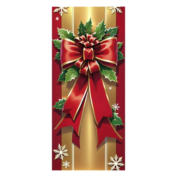 Darzheoy Christmas Door Cover 35x79 Inch Front Door Banner with Bow Holiday Decoration for Home Entryway Christmas Party Festive Season Indoor Outdoor Decor Easy to Hang