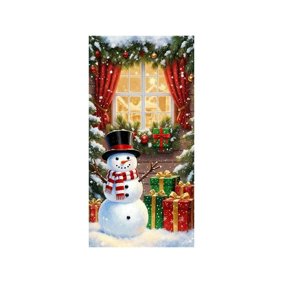 Darzheoy Christmas Door Cover Flag Snowman Scene Background Decorative for Doorway Wall Home Holiday Party Indoor Outdoor Decor