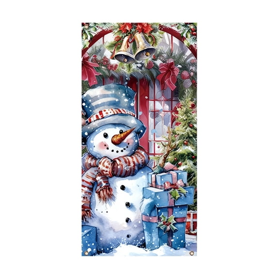Darzheoy Christmas Door Curtain with Holiday Scene Design, Background Cover for Home Decor, Festive Entryway Decoration for Party and Indoor Use