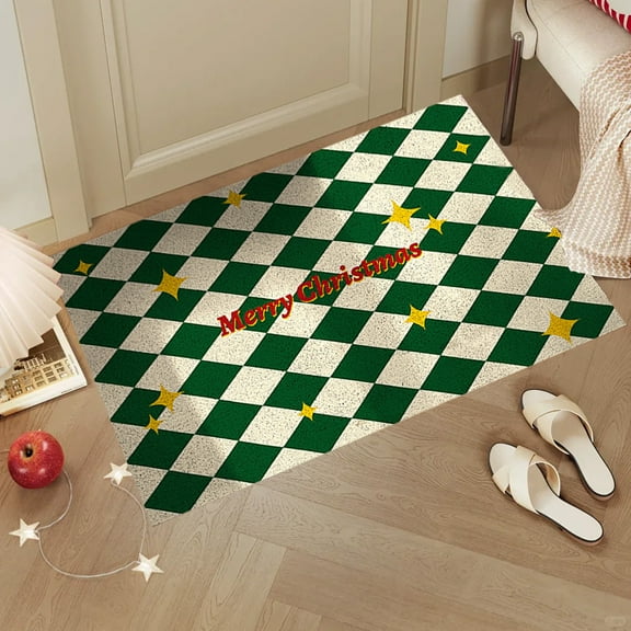 Darzheoy Christmas Door Mat Checkered Rug Outdoor Washable Front Door Rug Layered Doormats for Front Porch Entryway Christmas Foyer Floor Mats