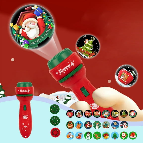Darzheoy Christmas Flashlights for Kids, Cartoon Kids Projector Flashlight, 24 Patterns Handheld Flashlight Projector, Christmas Slide Torch Toy for Stocking Stuffer