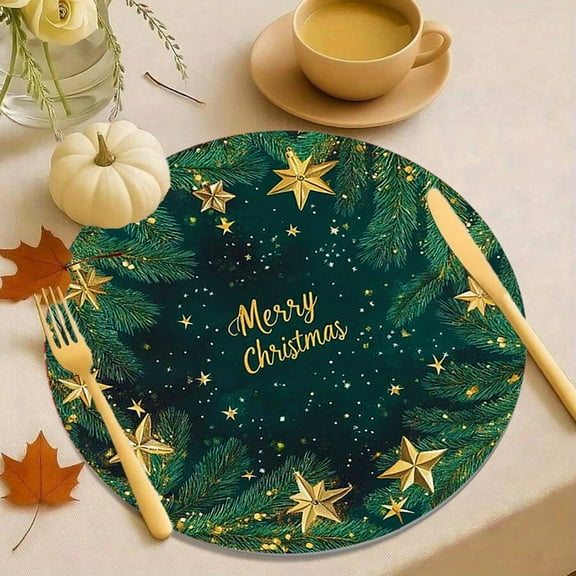 Darzheoy Christmas Gold Star Placemat 8 Inch Round Non-Slip for Dining Table Restaurant Holiday Decor Yellow