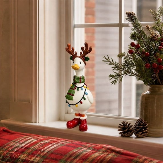 Darzheoy Christmas Goose Ornaments, Resin Waterfowl Figurine, Christmas Decorations Indoor Outdoor, Christmas Goose Decoration for Mantel Bookshelf Desk