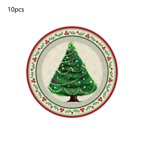 Darzheoy Christmas Party Supplies Christmas Themed Paper Cups Plates Napkins Set for Multi Person Gatherings Party Supplies Tree Pattern Tableware (10Pcs 7" Plates)