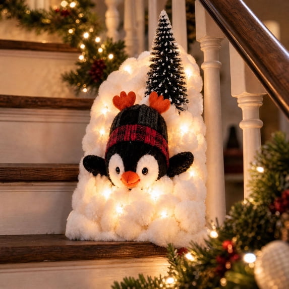 Darzheoy Christmas Penguin Decor, Snow Garland Warm LED Lights, Railing ...