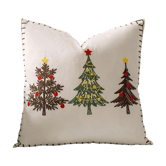 Darzheoy Christmas Pillow Cover 18x18 Inches with Christmas Tree Embroidery for Living Room Sofa Decoration, Holiday Party Decor and Home Festive Accents