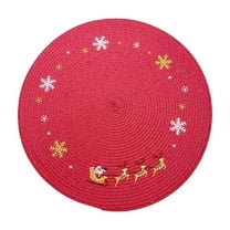 Darzheoy Christmas Placemats Round Woven Placemats Snowflake Reindeer Table Mats Red Scrubbish Prevents Slip Placemats for Holiday Kitchen Tables