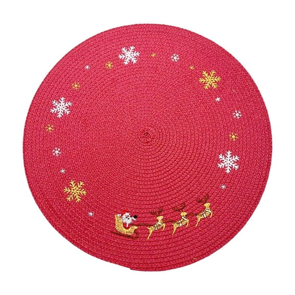 Darzheoy Christmas Placemats Round Woven Placemats Snowflake Reindeer Table Mats Red Scrubbish Prevents Slip Placemats for Holiday Kitchen Tables