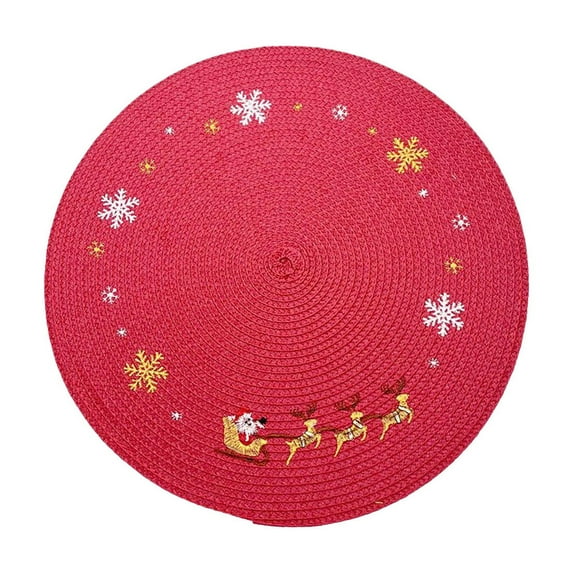 Darzheoy Christmas Placemats Round Woven Placemats Snowflake Reindeer Table Mats Red Scrubbish Prevents Slip Placemats for Holiday Kitchen Tables