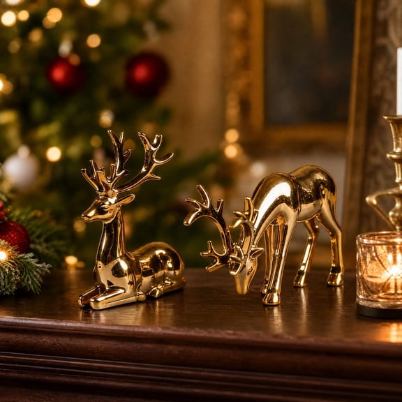 Darzheoy Christmas Reindeer Figurine, 1 Pair Reindeer Tabletop Statues, Holiday Gift for Couples Coworkers, Christmas Decorations Indoor for Home Mantel Desk