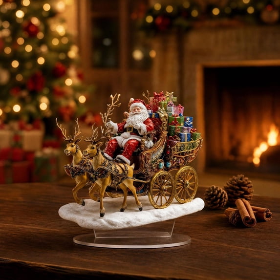 Darzheoy Christmas Santa Figurine, Sleigh Acrylic Tabletop Ornament, Winter Holiday Gift Accent, Christmas Decorations Indoor for Home Table Shelf Mantel