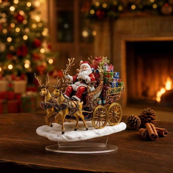Darzheoy Christmas Santa Figurine, Sleigh Acrylic Tabletop Ornament, Winter Holiday Gift Accent, Christmas Decorations Indoor for Home Table Shelf Mantel