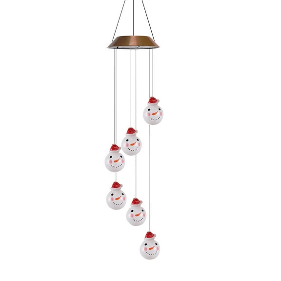 Darzheoy Christmas Solar Wind Chimes, Santa Snowman Mobile Hanging LED Color Changing Wind Chime for Indoor and Outside Garden Patio Yard Decoration