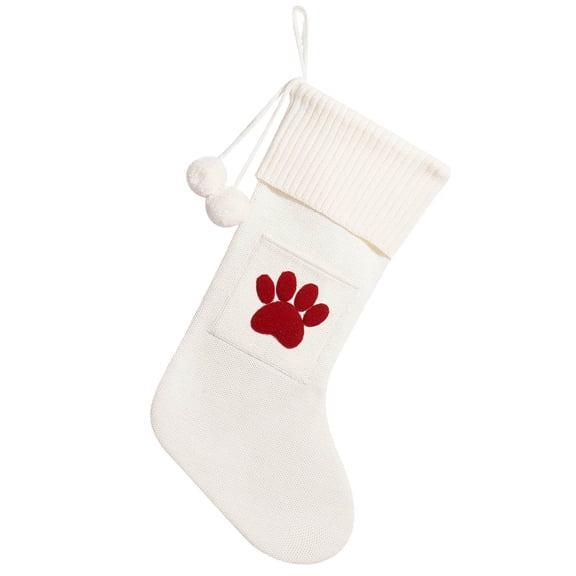 Darzheoy Christmas Stockings, 10.6" Knit Christmas Stockings Hanging Ornaments Soft Xmas Dog Paw Stockings Plush Fireplace Hanging Stockings for Christmas Holiday Xmas Gift