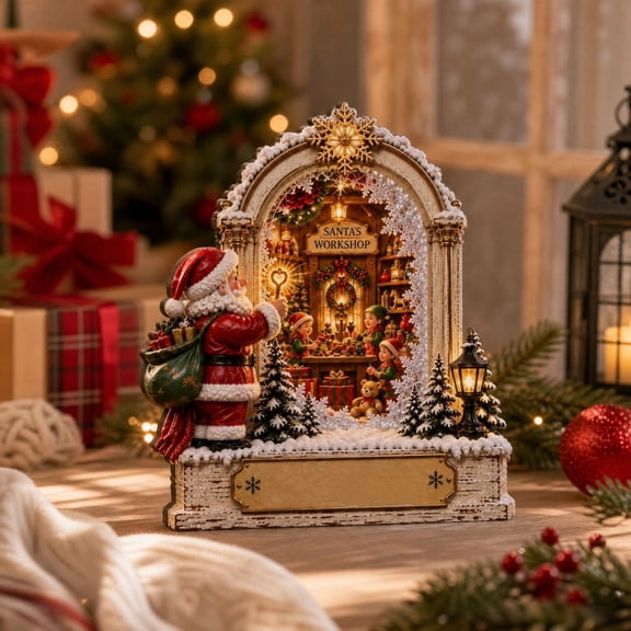 Darzheoy Christmas Tabletop Ornament, Wooden 2D Printed Window Accent, Winter Village Arch Snow Scene, Christmas Decorations Indoor for Home Table Shelf Mantel