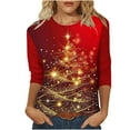 thumbnail image 1 of Darzheoy Christmas Womens Tops Fashion Solid Color Graphic Pullover Round Neck Fall Winter Sweatshirts Loose Mid-Length 3/4 Sleeve Printed Blouses, 1 of 5