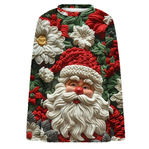 Darzheoy Christmas Womens Tops Round Neck Hoodless Casual Loose Printed Sweatshirts Solid Color Plush Pullover Fall Winter Thermal Long Sleeve Loungewear Blouses