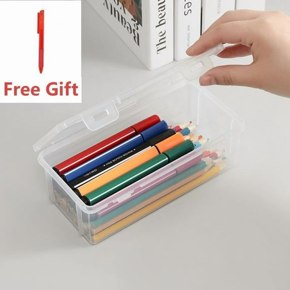 Darzheoy Clear Pencil Box, Large Capacity Plastic Pencil Box Stackable Translucent Pencil Box Office Supplies Storage Organizer Box for Erasers Tape Pens Pencils Mark