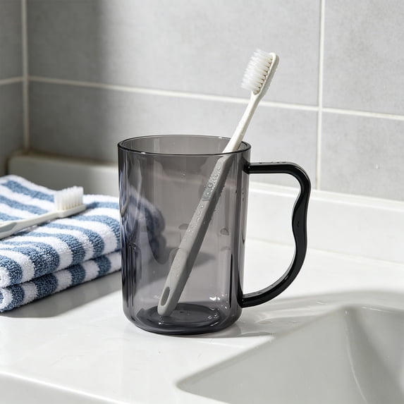 Darzheoy Clear Plastic Cup, Reusable Mouthwash Cup, Portable Lightweight Brushing Teeth Cup, Plastic Handle Drinking Cup, Transparent Mouthwash Cup for Bathroom, Home, Hotel, Outdoor, Travel